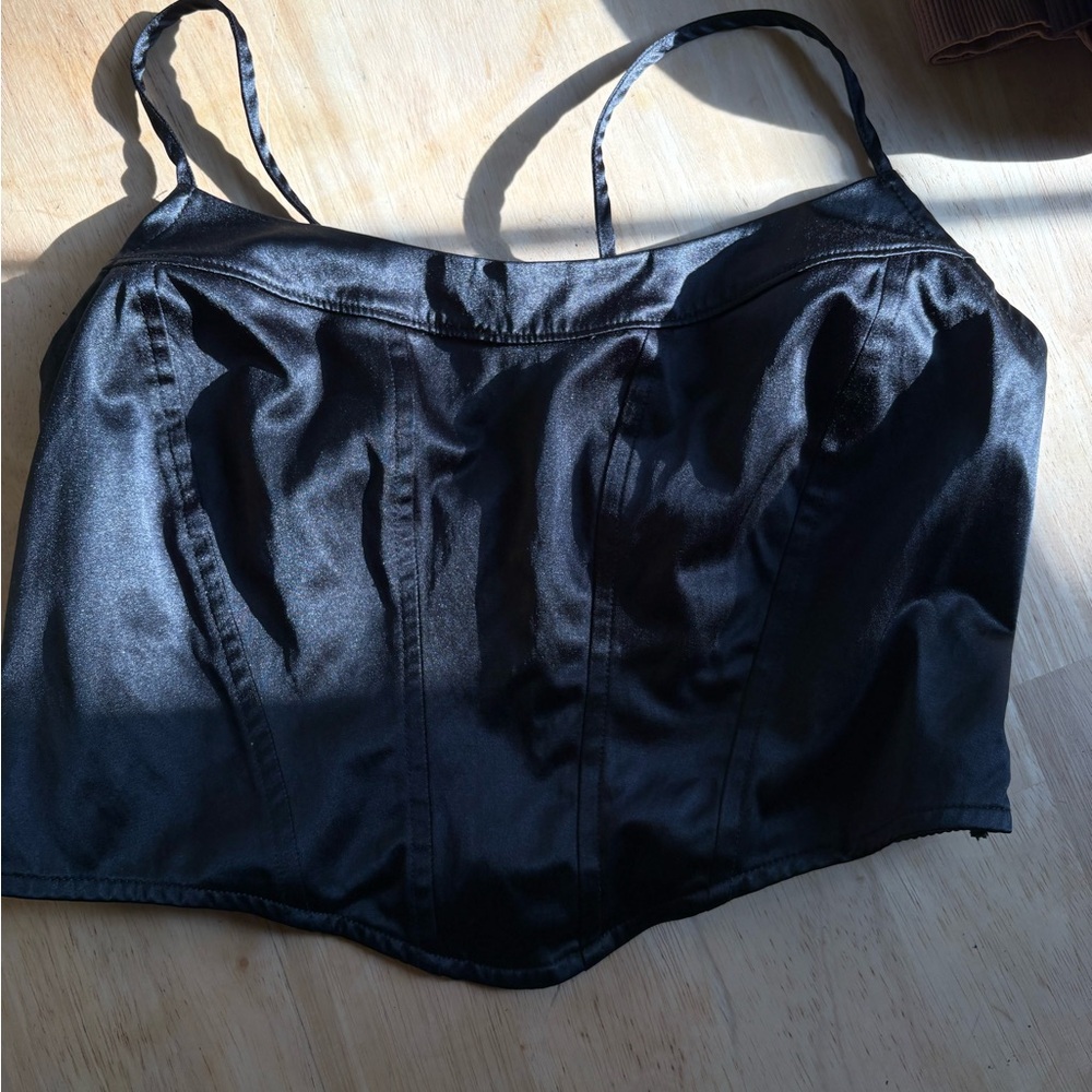 American Eagle Black Corset Top – Size M | Satin Look